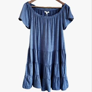 NWT Max Studio Denim Blue Peasant Mini Dress, sz S